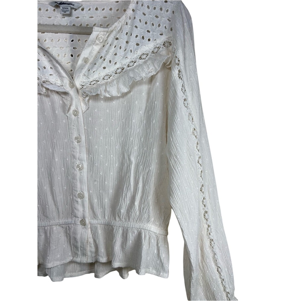American Eagle Cream Eyelet Ruffle Boho Peplum Blouse Size Medium - Picture 4 of 10
